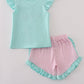 Blue character applique shorts set