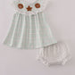 Green plaid sea shell french knot ruffle bloomer set