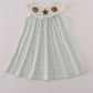 Green plaid sea shell french knot ruffle dress