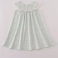 Green plaid sea shell french knot ruffle dress