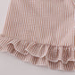 Brown white seersucker stripe ruffle shorts set