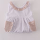 Brown white seersucker stripe ruffle shorts set