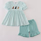 Green stripe puppy hunting embroidery shorts set