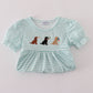 Green stripe puppy hunting embroidery shorts set