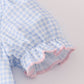 Blue bow embroidery gingham ruffle bloomer set