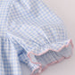 Blue bow embroidery gingham ruffle pants set