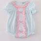 Blue bow embroidery gingham ruffle bubble