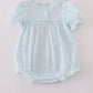 Blue bow embroidery gingham ruffle bubble