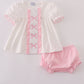 Pink bow embroidery dot bloomer set