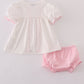 Pink bow embroidery dot bloomer set