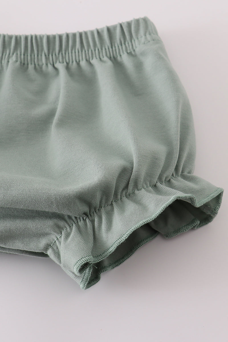 Sage lace ruffle bloomer set