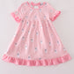 Pink ghost embroidery ruffle dress