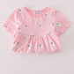 Pink ghost embroidery ruffle pants set