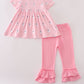 Pink ghost embroidery ruffle pants set