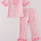 Pink ghost embroidery ruffle pajamas set