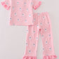 Pink ghost embroidery ruffle pajamas set