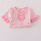 Pink ghost embroidery ruffle pajamas set
