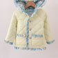 Yellow floral print ruffle quilted jacket