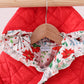 Red floral print ruffle quilted jacket
