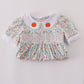 Green floral pumpkin embroidery smocked ruffle pants set