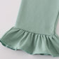 Green floral pumpkin embroidery smocked ruffle pants set