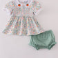 Green floral pumpkin embroidery smocked bloomer set