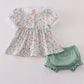 Green floral pumpkin embroidery smocked bloomer set