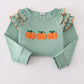 Sage pumpkin french knot ruffle top