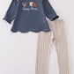 Navy hunting embroidery ruffle pants set