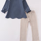 Navy hunting embroidery ruffle pants set