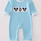 Blue character embroidery romper