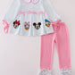 Pink character embroidery ruffle pants set