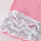 Pink character embroidery ruffle pants set
