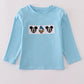Blue character embroidery top
