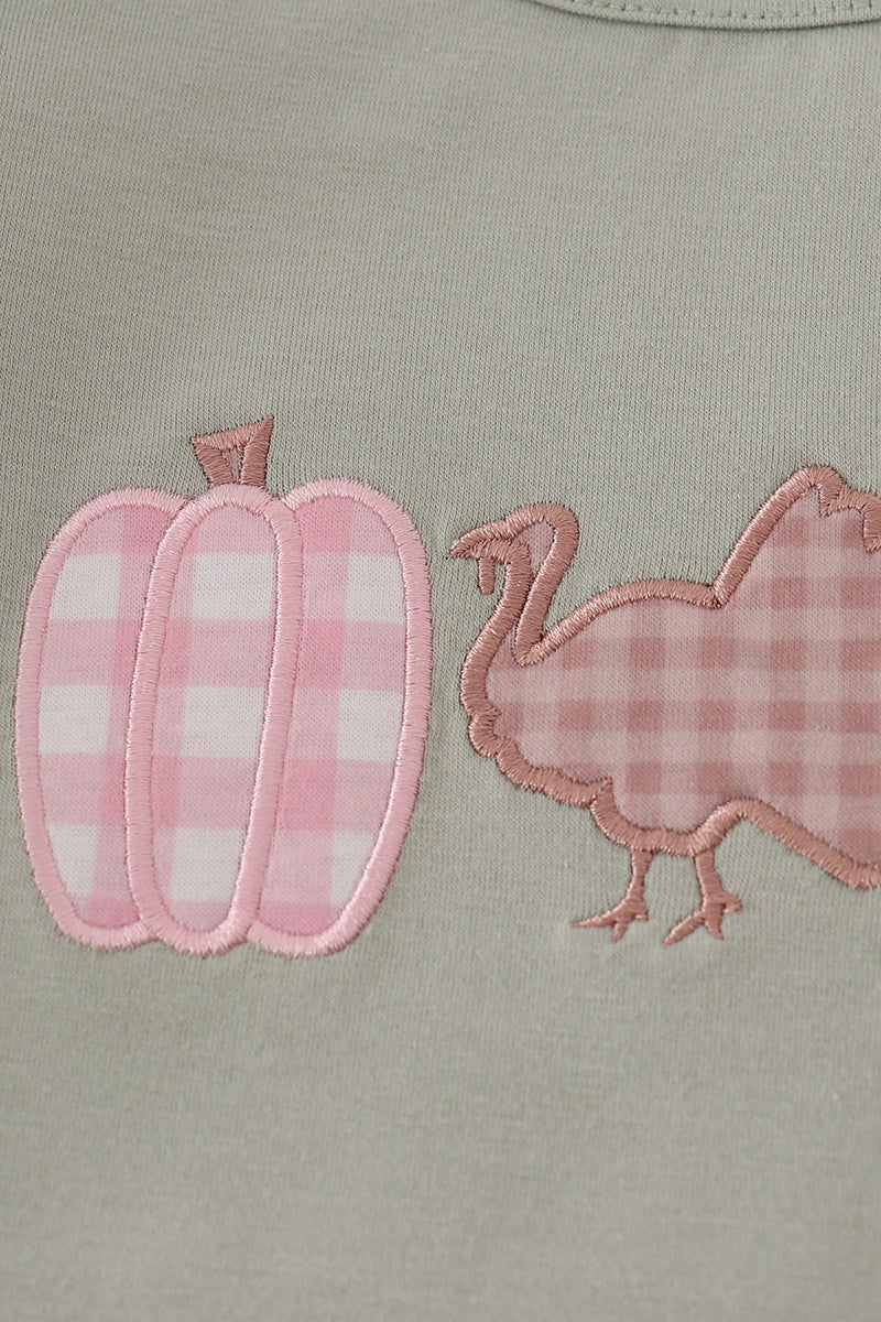 Sage pumpkin turkey applique skorts set