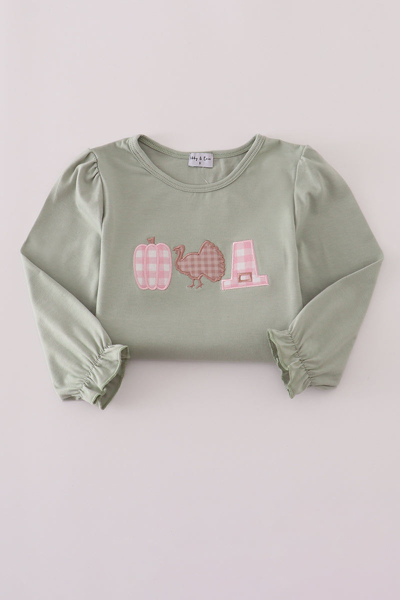 Sage pumpkin turkey applique skorts set