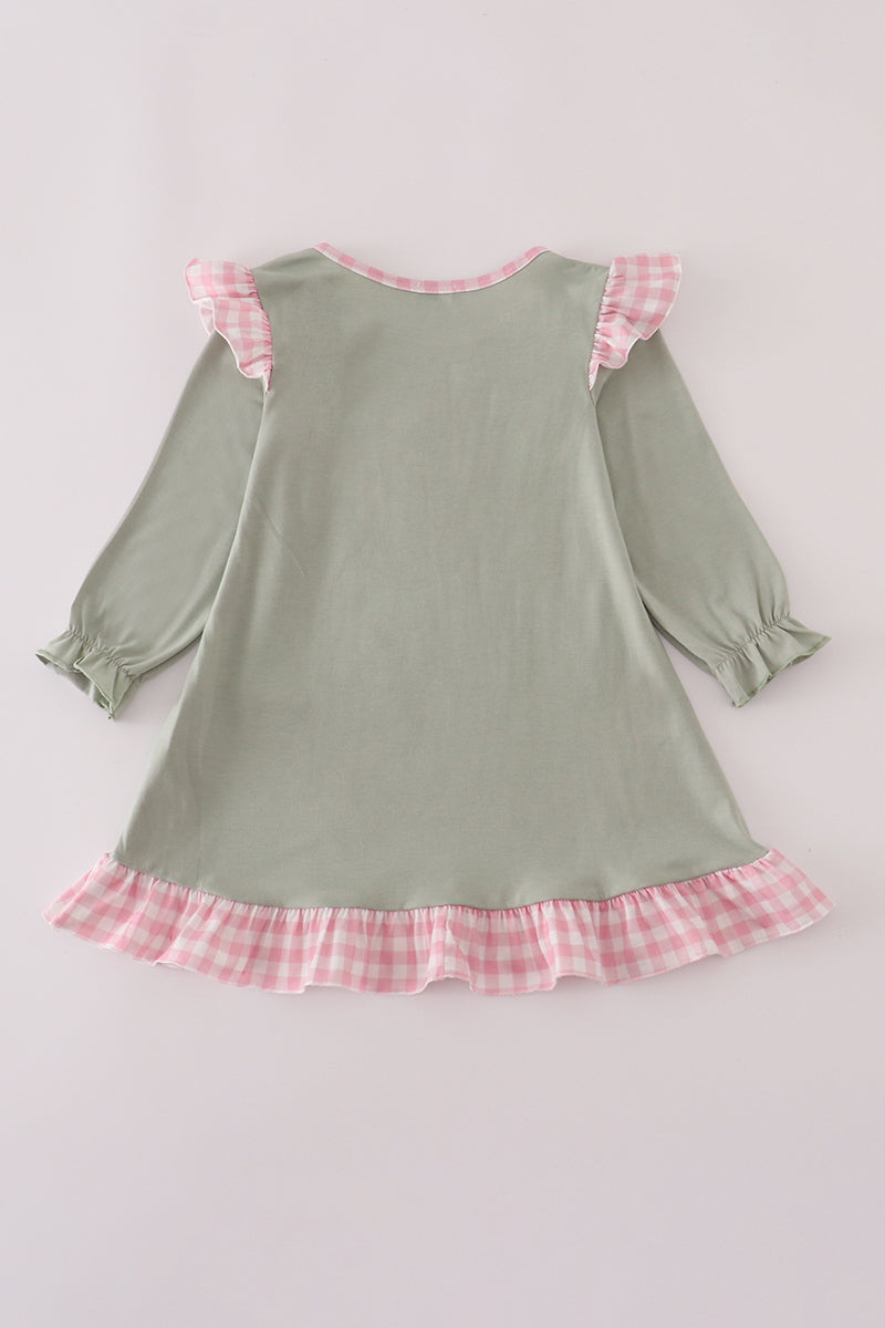 Sage pumpkin turkey applique ruffle dress