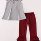 Maroon Mississippi embroidery ruffle pants set