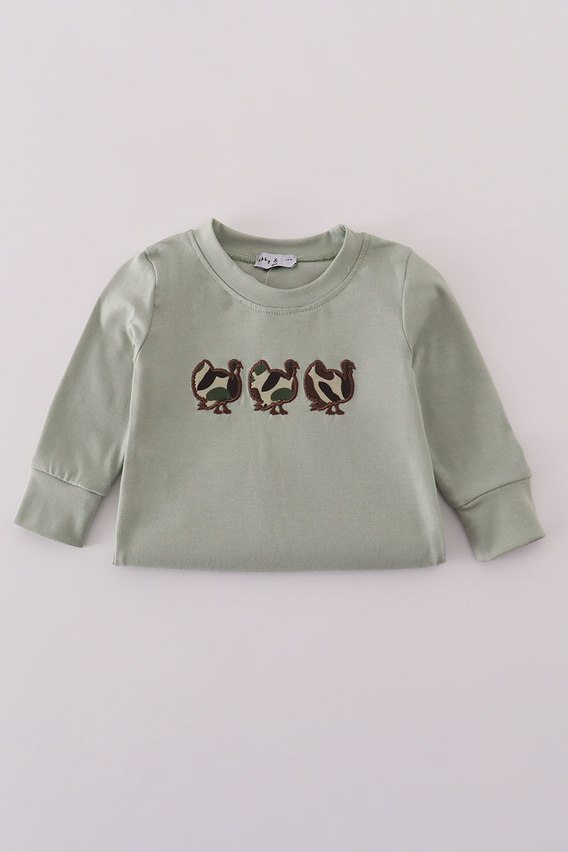 Sage camouflage turkey applique romper
