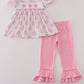 Pink pumpkin embroidery ruffle pants set
