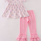Pink pumpkin embroidery ruffle pants set