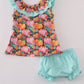 Pink pumpkin print ruffle bloomer set