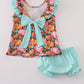 Pink pumpkin print ruffle bloomer set