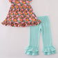 Pink pumpkin print ruffle pants set