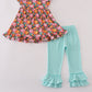 Pink pumpkin print ruffle pants set