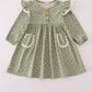 Green corduroy floral lace ruffle dress