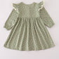 Green corduroy floral lace ruffle dress