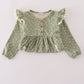 Green corduroy floral lace ruffle dress