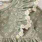 Green corduroy floral lace ruffle dress