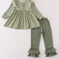 Green corduroy floral lace ruffle pants set